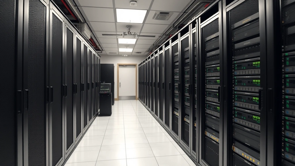 Data center with redundant server infrastructure, multiple backup systems, network equipment, clean organized facility demonstrating infrastructure resilience and business continuity planning