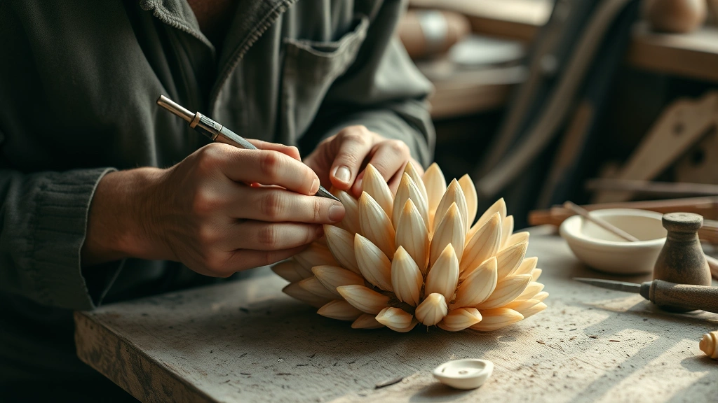 Experienced craftsperson hands carefully assembling armadillo shell segments with traditional tools in natural workshop lighting, showcasing artisanal precision and detailed handiwork