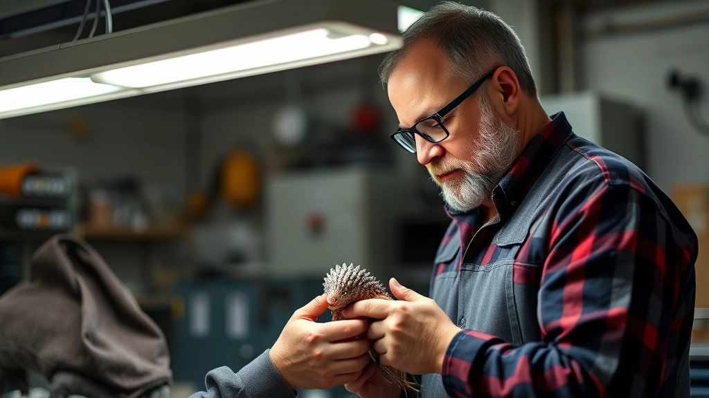 Master artisan examining finished armadillo hat under bright inspection lighting, demonstrating quality control expertise and attention to detail in professional manufacturing environment