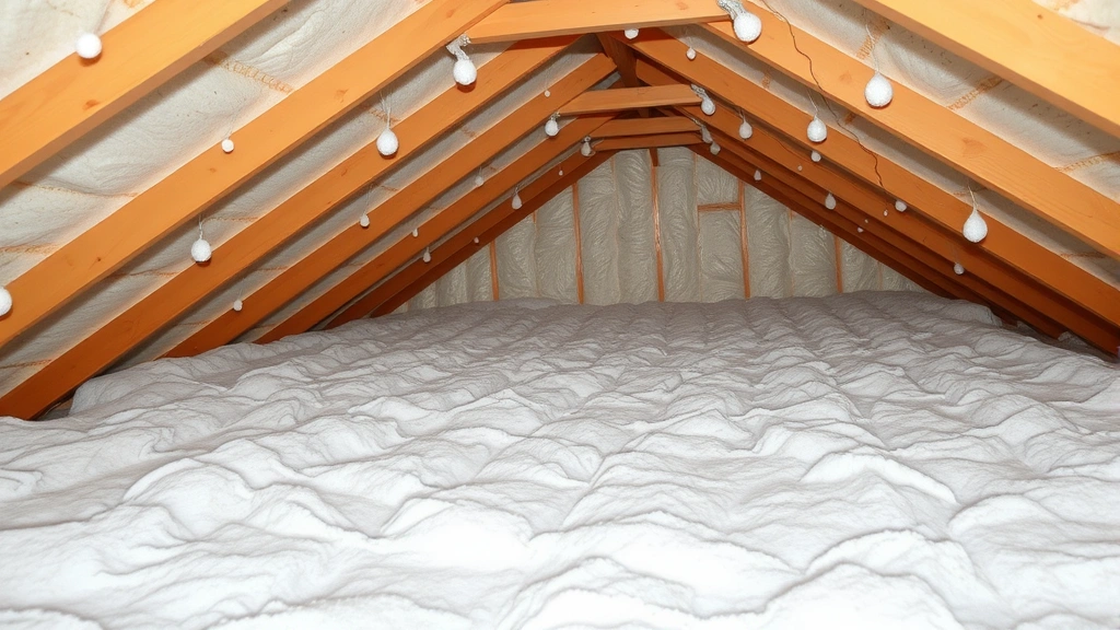 Energy-efficient home attic with completed insulation: wide view of properly installed attic insulation with uniform coverage, visible vapor barriers, clean organization, and professional finishing details demonstrating quality installation standards