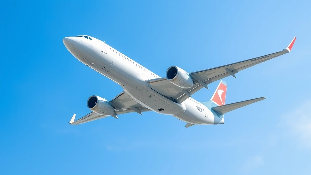 Modern commercial aircraft in flight with blue sky backdrop, representing airline fleet modernization and operational excellence, clean contemporary design, professional corporate imagery