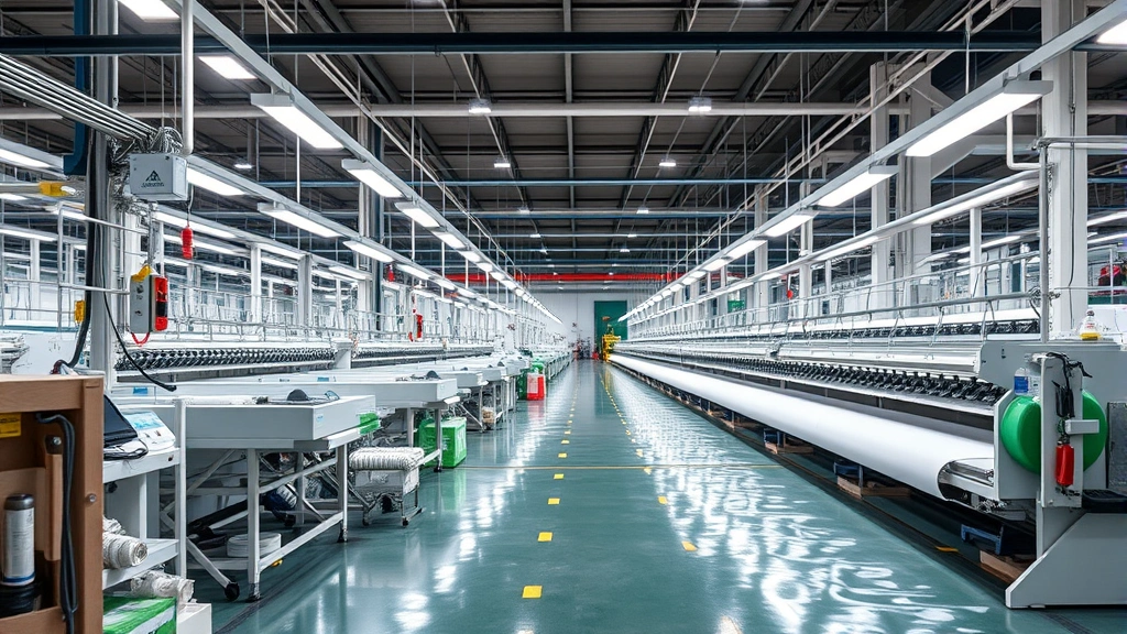 Sustainable manufacturing practices in textile facility, water conservation systems, eco-friendly production equipment, responsible chemical management, green factory initiatives, clean energy systems in operation