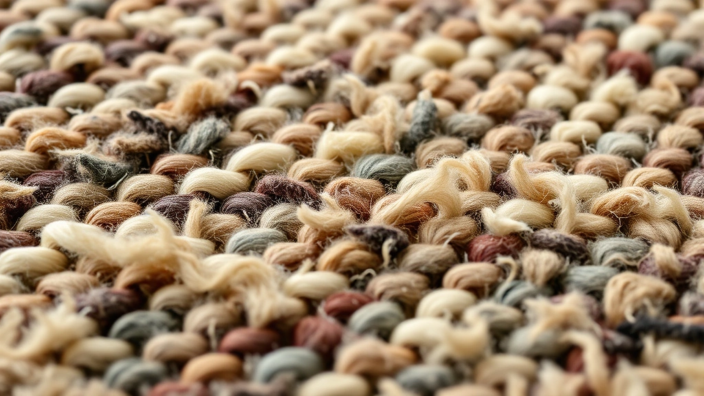 Close-up detail of premium wool rug weaving showing fine craftsmanship and texture, natural fiber quality, professional product photography, vibrant color palette, artisanal construction detail