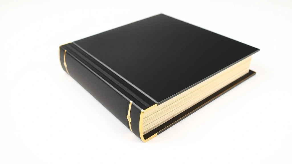 Premium tech book with matte black finish and metallic gold accents, photographed against white background showing cover and spine detail, emphasizing texture and quality printing techniques, professional product photography style