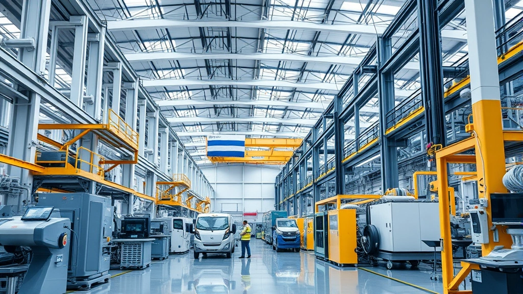 Large industrial manufacturing facility with advanced automation technology, sustainable operations, Finnish industrial excellence, modern equipment and machinery, professional technical environment