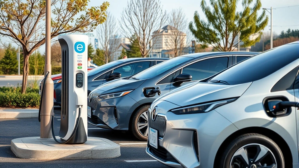 Electric vehicle charging station with modern Japanese EV models nearby, representing technological innovation, sustainability commitment, and future-focused automotive strategy
