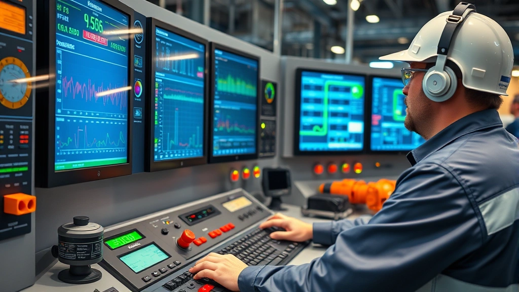 Professional petroleum engineer monitoring advanced pipeline control systems with multiple digital displays showing real-time pressure and flow data in modern control room, bright professional lighting