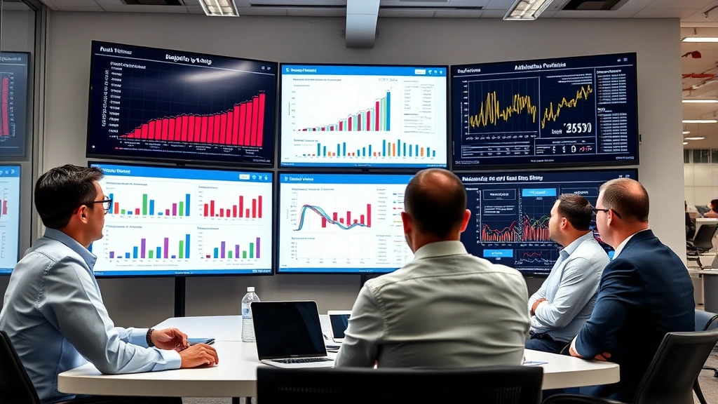 Executive team in conference room reviewing automotive quality metrics on large display screens, reliability data charts and manufacturing performance dashboards visible, professional business setting with automotive engineering focus