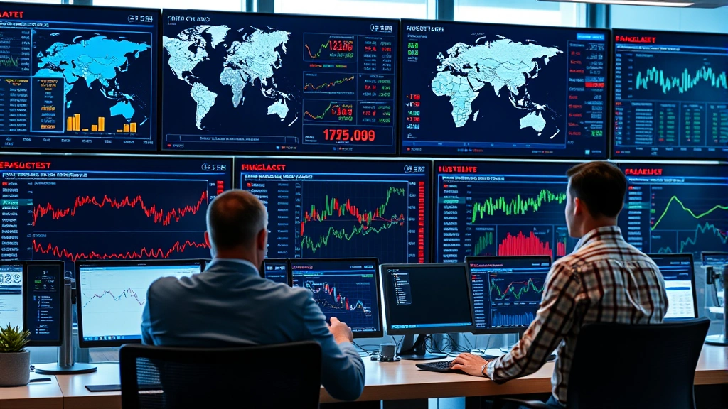 Global financial markets dashboard displayed on multiple screens, institutional investment data visualization, stock market indicators, professional financial analysts working in modern office environment, representing shareholder activities
