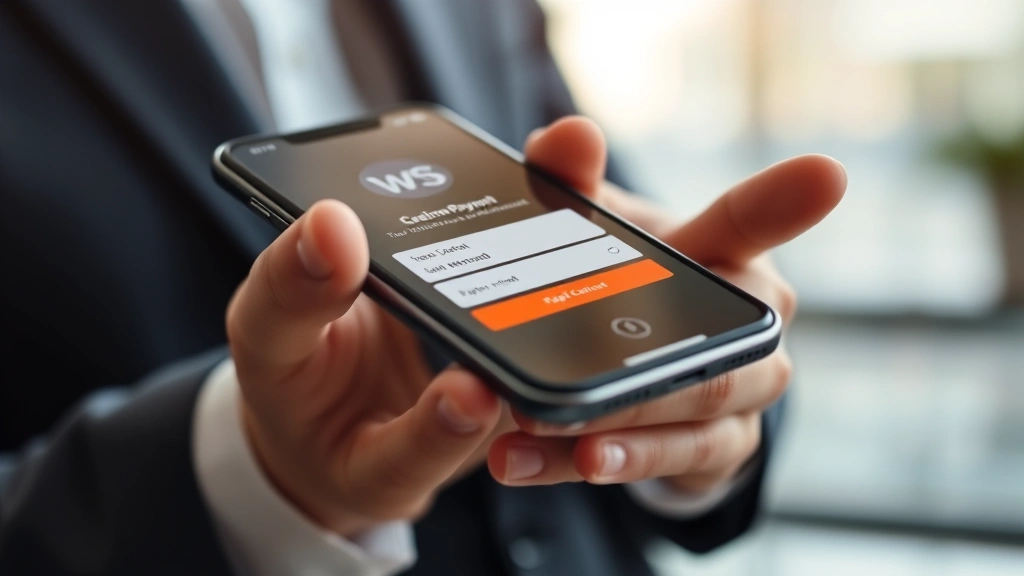 Close-up of smartphone displaying mobile payment app interface with transaction confirmation screen, modern minimalist design, professional business setting