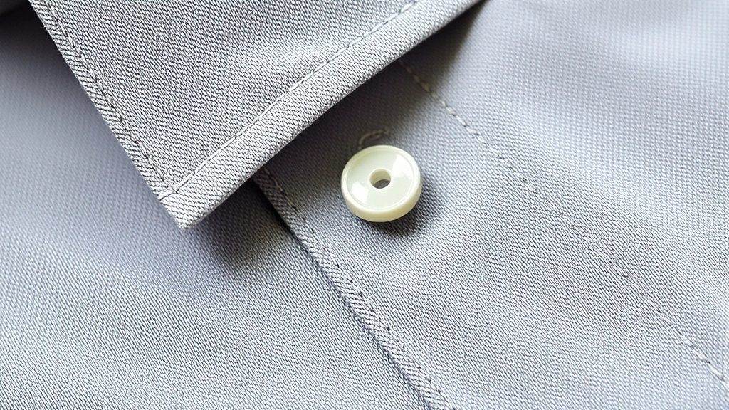 Close-up detail of high-quality cotton fabric texture showing stitching quality and seam construction on Port and Company shirt, professional macro photography, neutral background