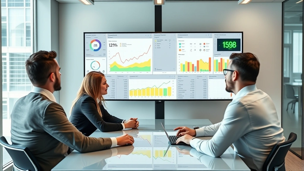 Professional business meeting with ridesharing company executives reviewing digital analytics dashboards showing demand patterns and driver metrics on large monitors, modern corporate office environment
