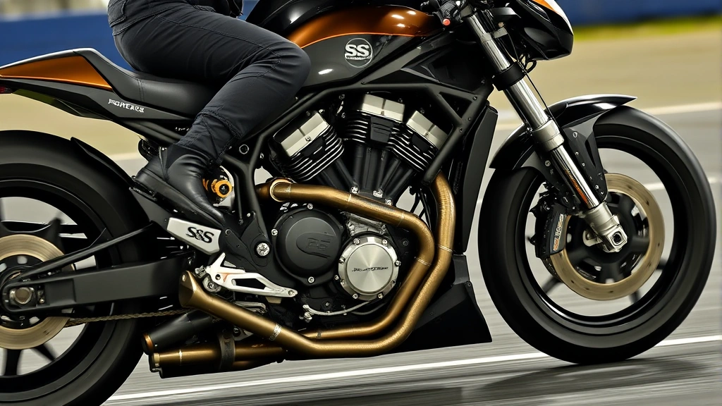 Custom motorcycle with powerful S&S engine visible, rider on professional racing motorcycle at track or performance facility, demonstrating real-world application of high-performance engine technology