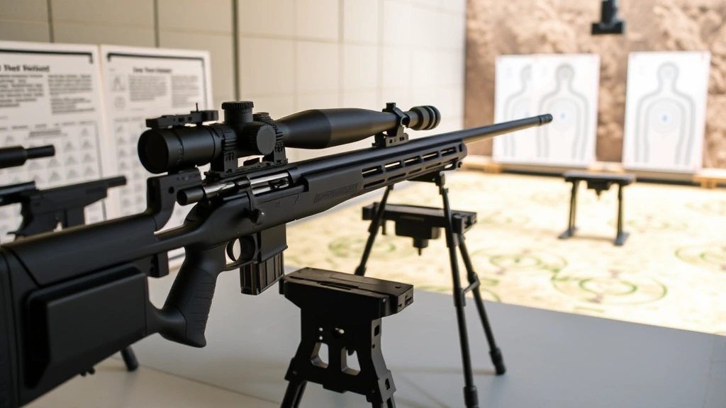Professional firearms test range with multiple precision rifles mounted on shooting rests, target papers showing tight groupings, natural daylight illuminating testing facility, emphasis on accuracy verification and quality assurance procedures