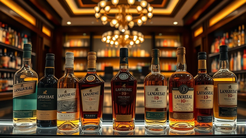 Premium spirits bottles displayed in elegant retail environment with warm ambient lighting, showcasing brand packaging and product presentation without visible text or labels