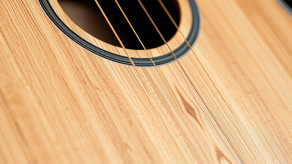 Close-up of premium acoustic guitar soundboard detail showing intricate bracing patterns and natural wood grain texture, emphasizing superior craftsmanship and construction quality